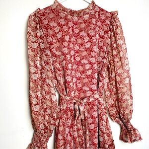 Saints + Secrets High Neck Chiffon Ruffle Dress.Tie Waist Size M